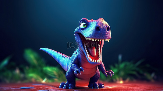 形象生动背景图片_充满欢乐的生动3D恐龙插画