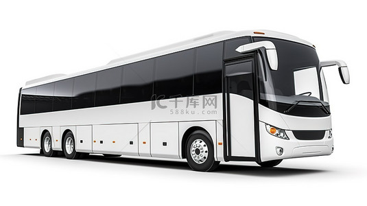 白色旅游巴士在白色背景上主导巴士票的 3D 渲染图像