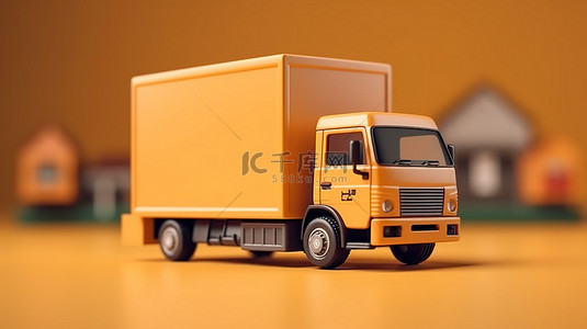 带有纸板箱的快递卡车的 3D 插图，用于在物流运输过程中存储