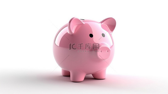 金融背景图片_白色背景上粉红色存钱罐的真实 3D 渲染