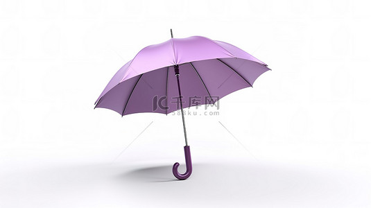 白色背景下卡通紫色雨伞的简约 3D 插图