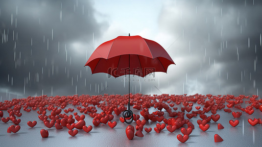 心形伞庇护红心的 3d 插图