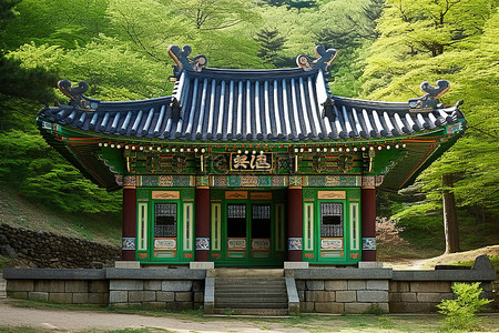 树林里的一座韩国大小屋