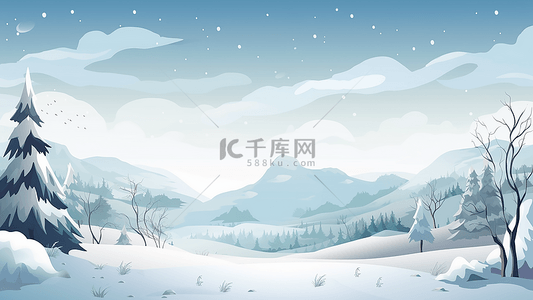 冬季冬季雪景背景图片_冬天卡通雪景插画