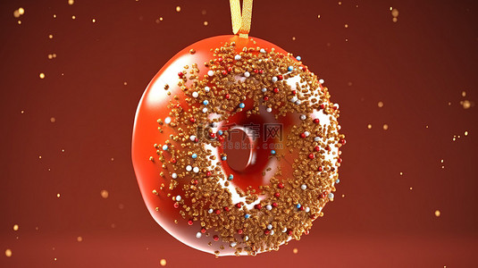 甜甜圈圣诞摆设装饰品拥抱新年 3d 渲染