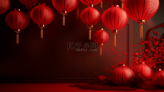 中国传统文化广告背景图片_红色花卉灯笼中国风格节日广告背景