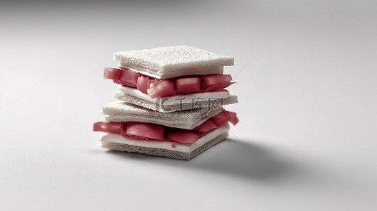 白色背景 3d 图标上单色的扁平红色微型汉堡和三明治