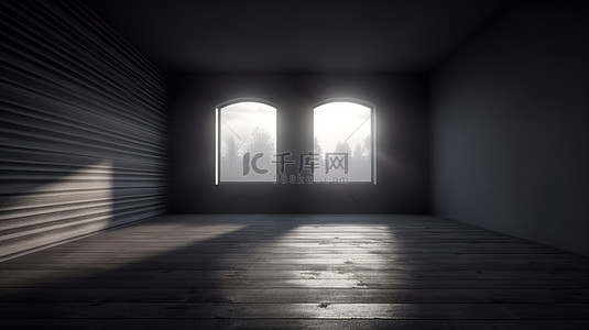 阳光透过窗户背景图片_房间的照明空间 3D 渲染，阳光透过窗户
