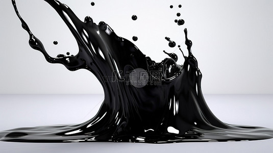 液体飞溅背景图片_3d 渲染中的黑色液体飞溅