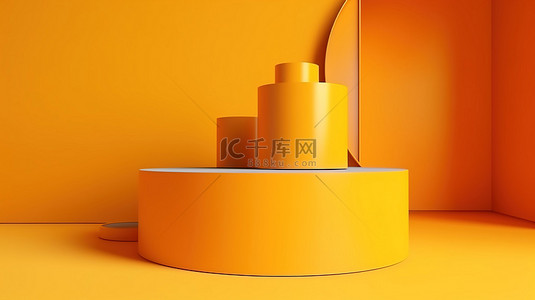 抽象背景上空橙黄色讲台的简约广告设计 3D 渲染
