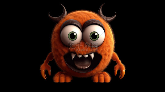 单色隔离背景，以 3D 插图中可怕的单眼橙色怪物为特色，旨在逗孩子们开心