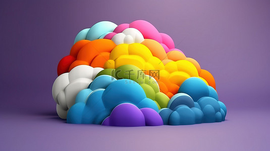 矢量天空天空背景图片_充满活力的彩虹和蓬松云彩的 3D 矢量图