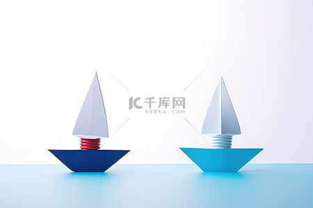 三折页环保宣传背景图片_两艘箭头形状的船坐在灯泡旁边