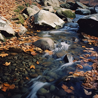 秋天岩石上的水