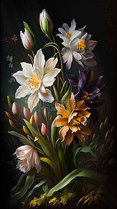 鲜花植物油画背景