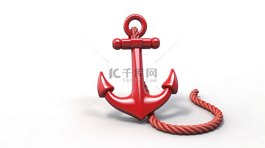 锚船背景图片_白色孤立锚和绳索的 3d 插图