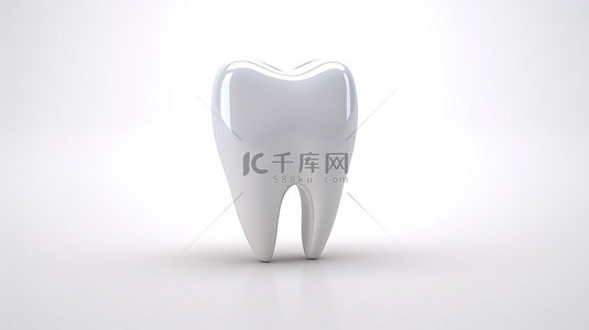 白色背景下一颗牙齿的 3D 渲染