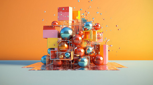 节日字体背景图片_快乐的新年抽象插图，以 3D 渲染为节日主题