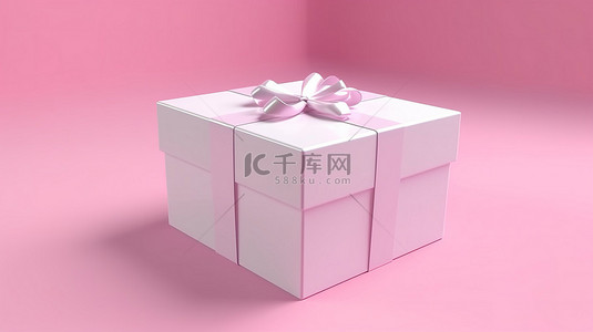 生日背景图片_粉红色世界中的白色礼品盒 3D 渲染
