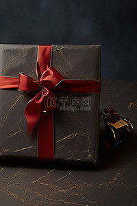 新年礼物背景图片_为某人绑在棕色台面上的红色礼物