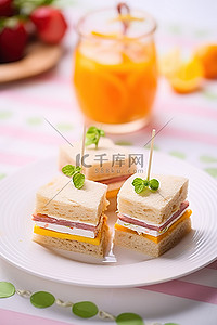 水果小盘子背景图片_盘子里放着水果和糖浆的三明治