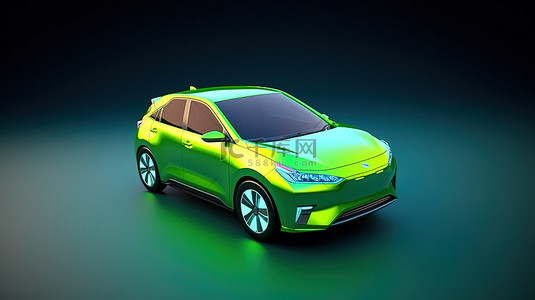 创新未来背景图片_3d 插图超现代绿色电动掀背车，在城市中具有扩展范围