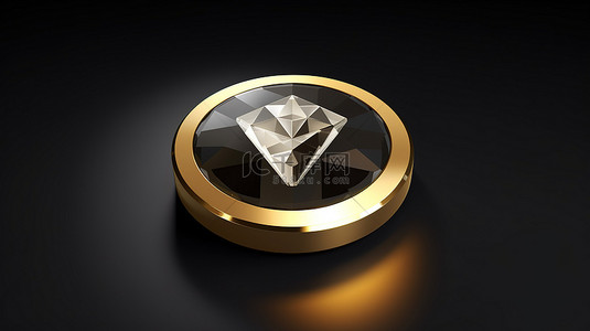 豪华金色钻石图标，灰色圆形按钮键 ui ux 元素上具有 3D 渲染