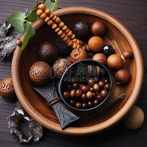 一些漂亮的棕色物品作为碗中的中心装饰品