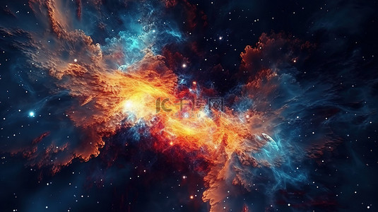 星空背景图片_辐射恒星星云 充满活力的抽象星系的迷人 3D 插图，其中充满了数十亿颗恒星