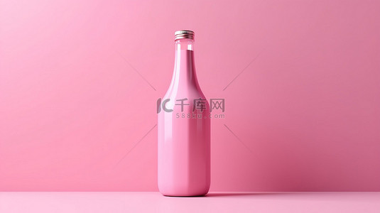柔和的背景展示了粉红色饮料瓶或鸡尾酒的 3D 渲染