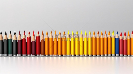 供办公室和学校使用的一系列铅笔的 3D 渲染