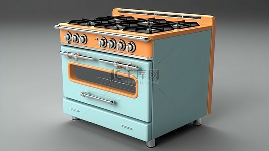 烤箱工具背景图片_老式厨房用具复古燃气灶烤箱 3D 侧视图