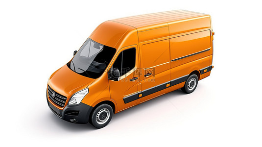 用于城市小型负载运输的白色背景商用货车，带有橙色口音 3D 渲染