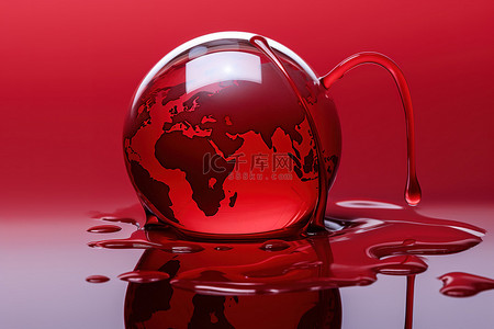 冰上嬉戏背景图片_当液体从玻璃球滴下时，将红色液体滴在冰上