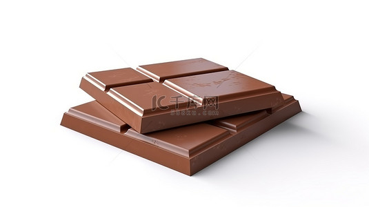 巧克力棒的 3D 插图在白色背景上特写隔离