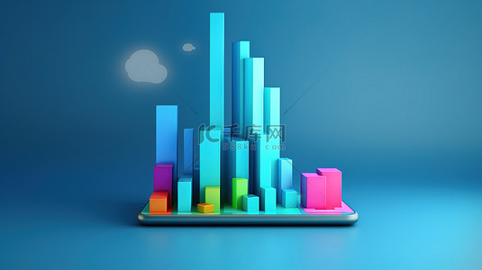 创新技术开发 3D 形状条形图和蓝色背景信息图