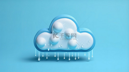 蓝色背景上的动画 3d 雨云符号