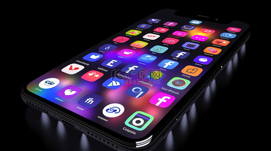 Facebook背景图片_显示社交媒体平台 facebook 或 instagram 的 3d 渲染的智能手机