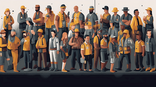 劳动节3d立体工人黄色帽子很多