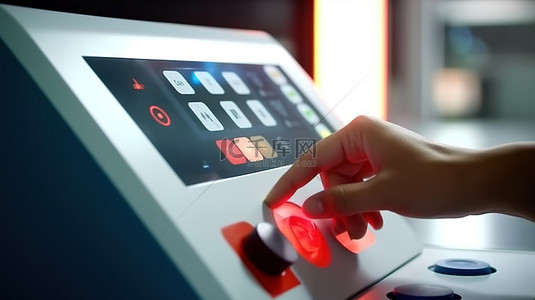 启动 3D 打印过程年轻设计师通过按下控制面板按钮启动生产