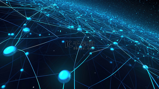 抽象蓝色宇宙 3d 渲染与星空链接线和点