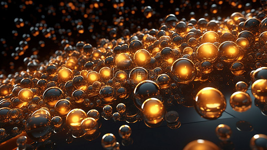 溢出水背景图片_数字背景中闪烁球体溢出和重叠的 3D 插图