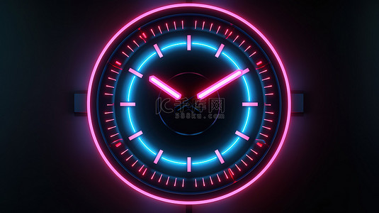 时钟表盘背景图片_用于 ui ux 界面的发光暗符号 3d 渲染挂钟霓虹灯图标