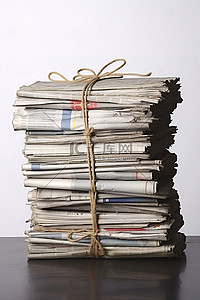 环保背景图片_一堆报纸和两捆用绳子绑着的橡皮筋