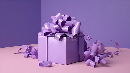 带丝带和蝴蝶结的现代节日礼品盒，卡通风格 3D 渲染