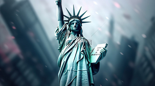 爱国美国 3D 渲染美国自由女神像地标的传单和海报