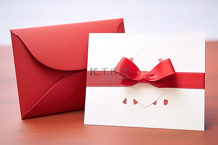 一张红白相间的卡片，上面系着一个红色蝴蝶结