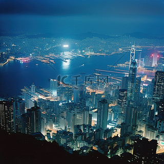 从五角大楼顶上看香港夜景照片
