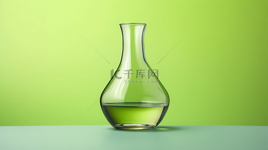 浅绿色背景下装满水的水瓶和玻璃的 3D 渲染