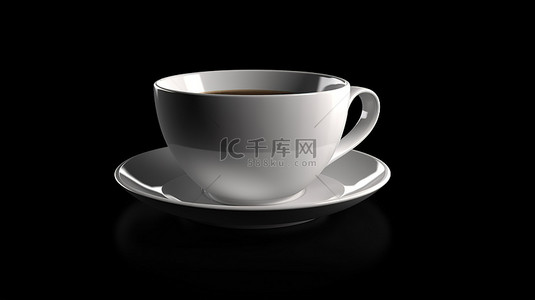 白色咖啡杯背景图片_黑色背景展示 3d 渲染的白色咖啡杯